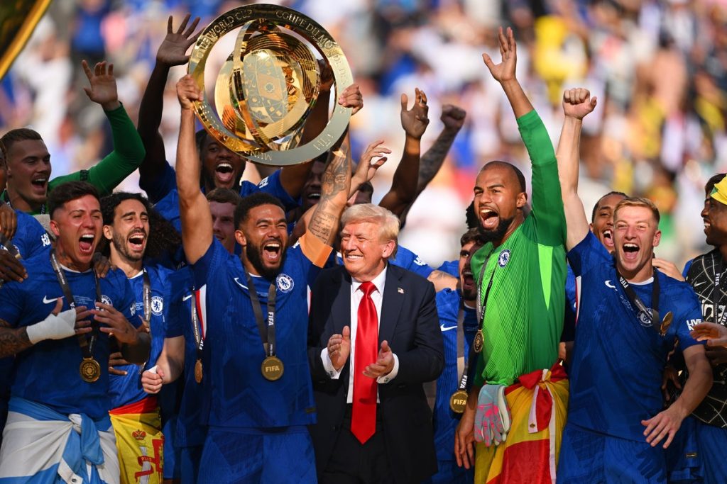 Donald Trump crashes Chelsea’s Club World Cup trophy photo
