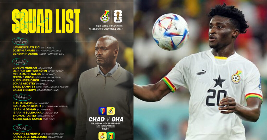 Black Stars squad for 2026 FIFA World Cup qualifiers against Chad and Mali