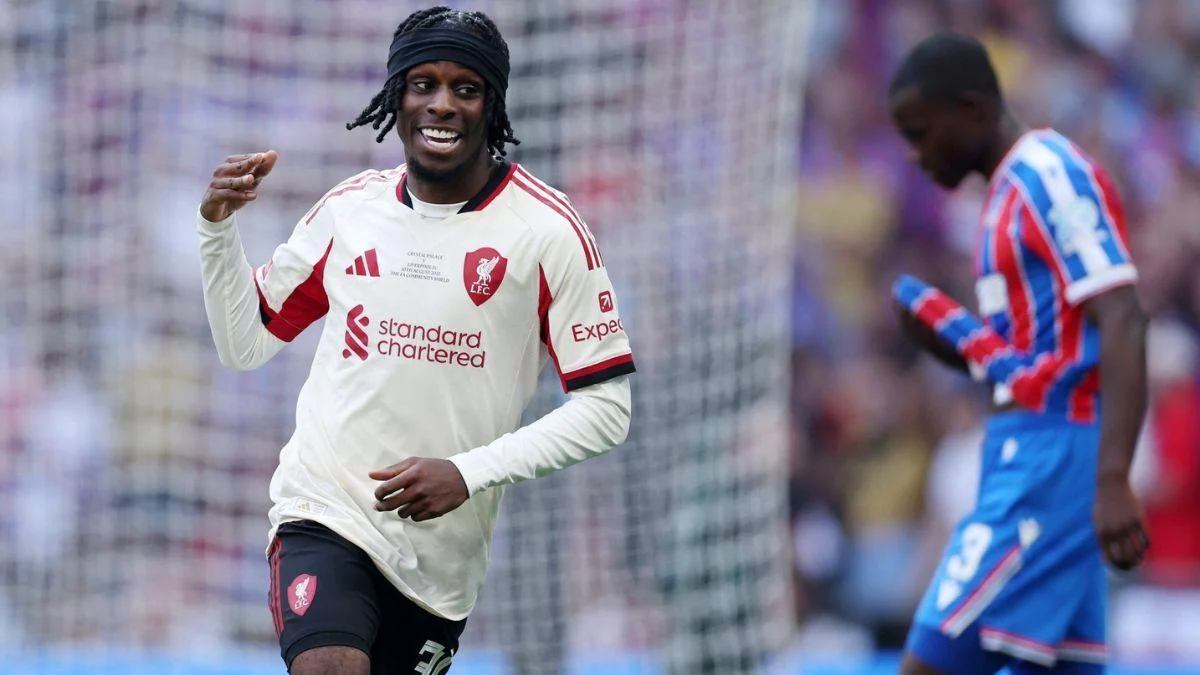 Jeremie Frimpong scores for Liverpool against Crystal Palace in Community Shield